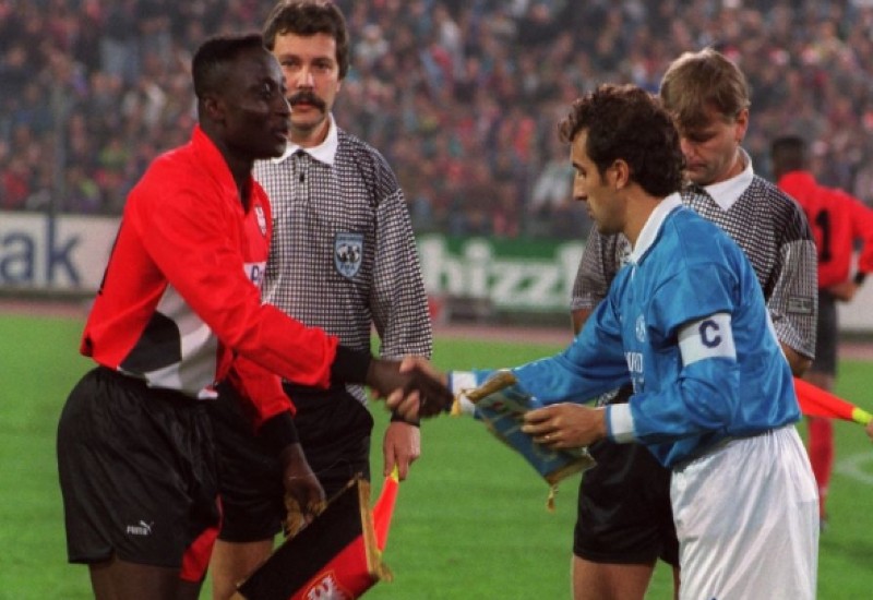 L-R: ANTHONY YEBOAH, EINTRACHT FRANKFURT. ROBERTO BORDIN, NAPOLI  (Photo by Tony Marshall/EMPICS via Getty Images)